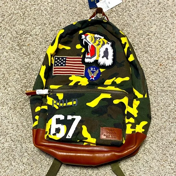 バッグ POLO RALPHLAUREN TIGER BACKPACK NWT Polo Ralph Lauren Men's Iconic Tiger Patch Camo Canvas